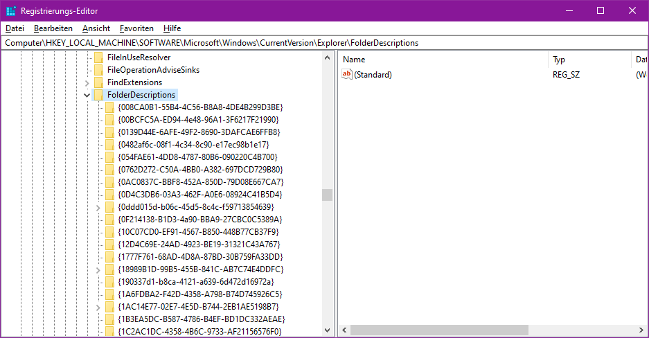 FolderDescriptions im Registrierungseditor